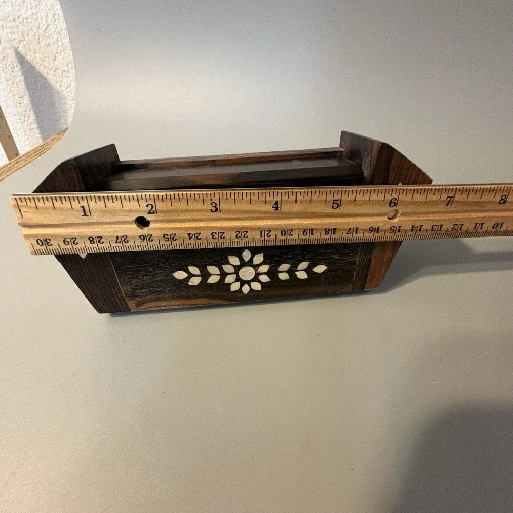 Vintage Wood and Mother of Pearl Perpetual Desk Calendar Solid Handmade MCM
